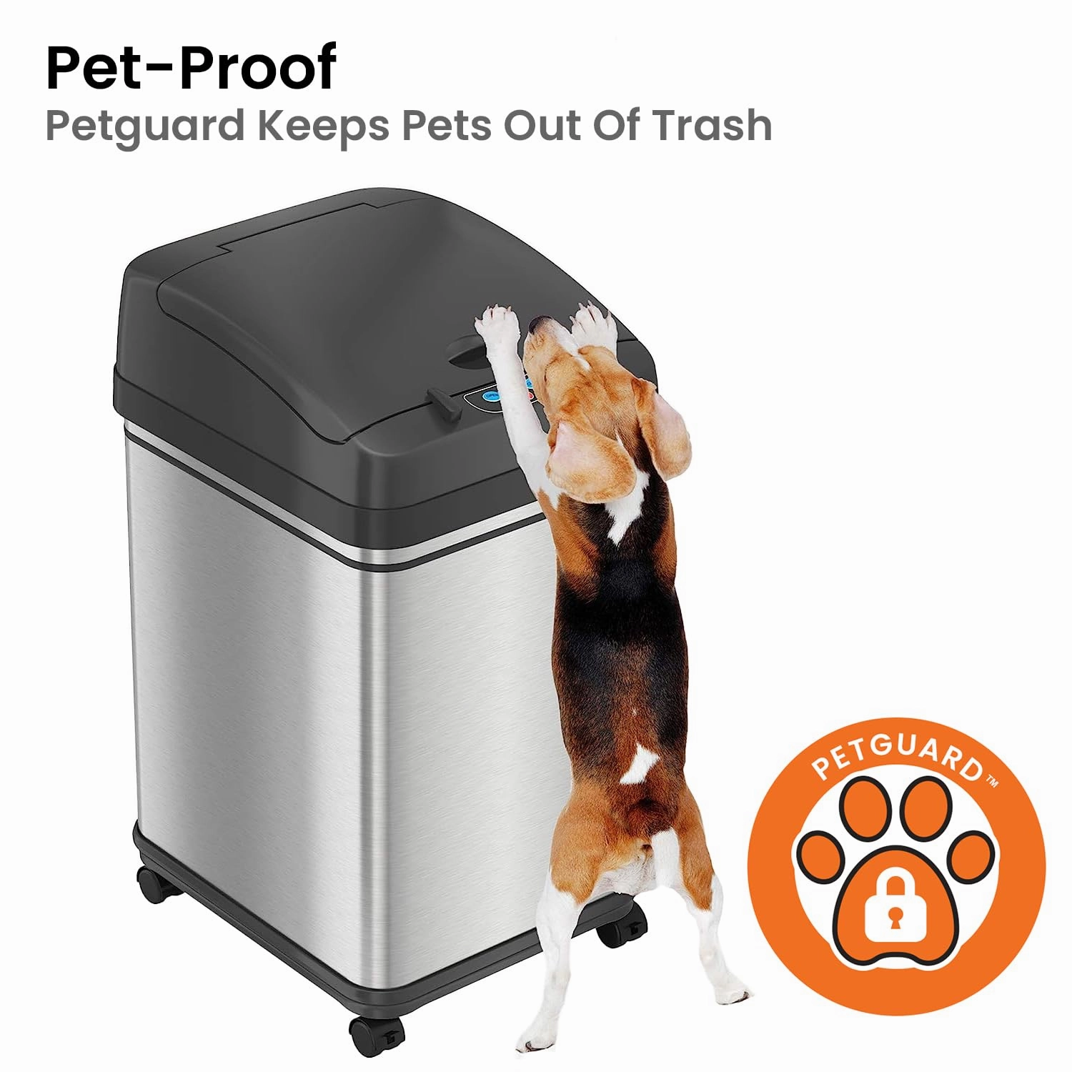 iTouchless 8 Gallon Pet-Proof Sensor Trash Can with AbsorbX Odor Control System, Stainless Steel Kitchen Garbage Bin Prevents Dogs and Cats Getting in, Battery or AC Adapter Power (Both not Included)