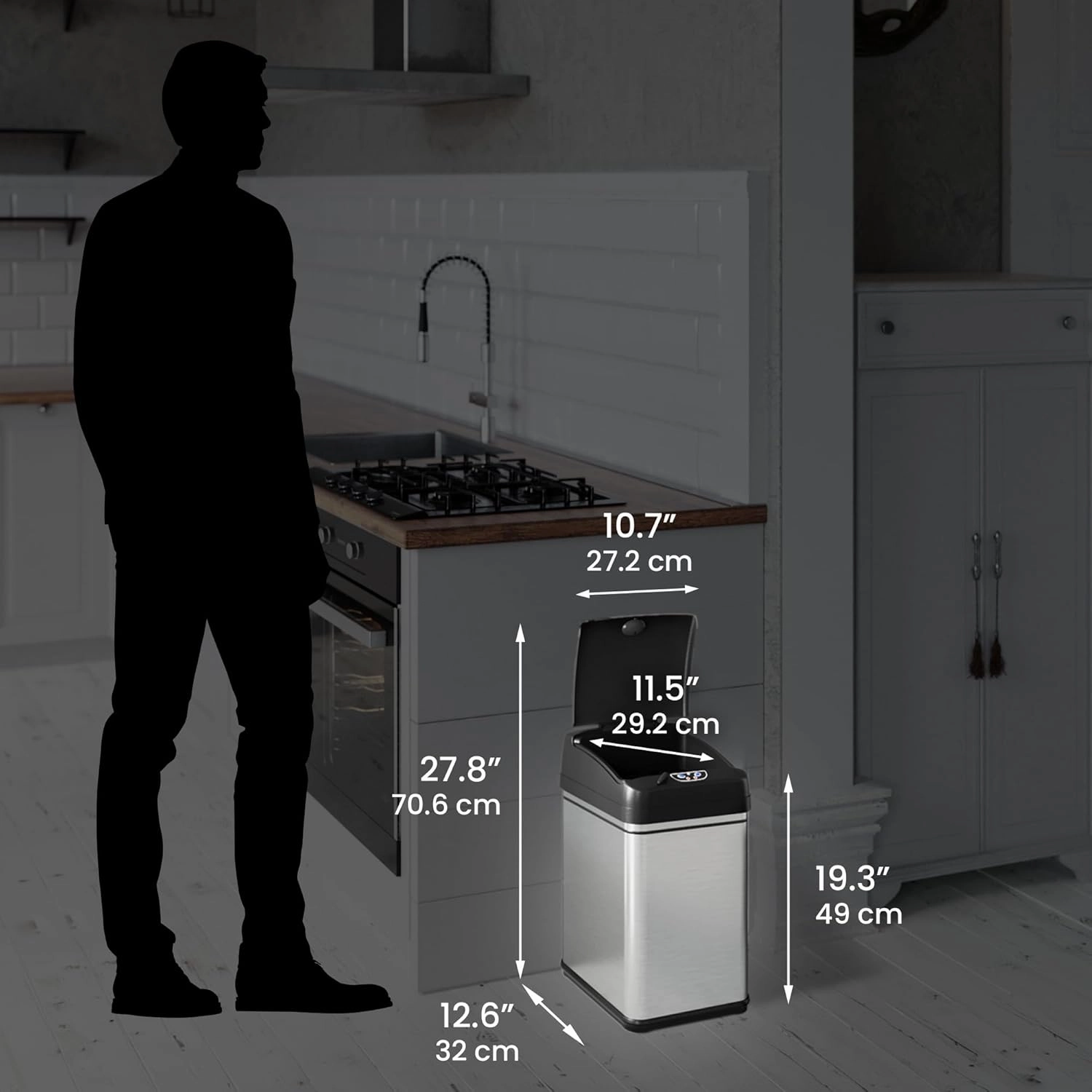 iTouchless 8 Gallon Pet-Proof Sensor Trash Can with AbsorbX Odor Control System, Stainless Steel Kitchen Garbage Bin Prevents Dogs and Cats Getting in, Battery or AC Adapter Power (Both not Included)