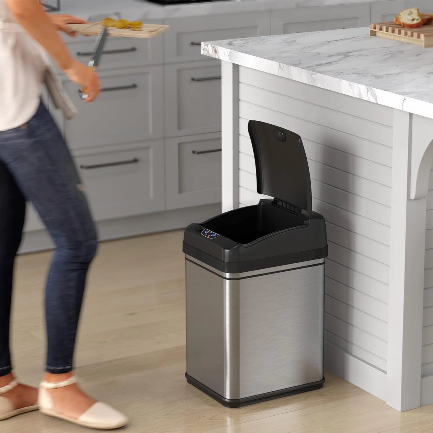 iTouchless 8 Gallon Pet-Proof Sensor Trash Can with AbsorbX Odor Control System, Stainless Steel Kitchen Garbage Bin Prevents Dogs and Cats Getting in, Battery or AC Adapter Power (Both not Included)