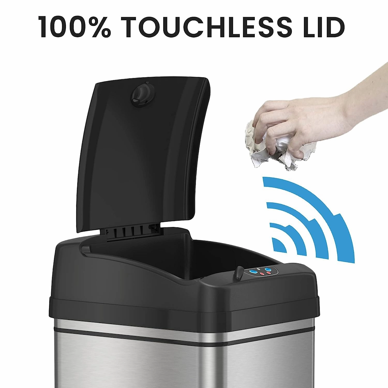 iTouchless 8 Gallon Pet-Proof Sensor Trash Can with AbsorbX Odor Control System, Stainless Steel Kitchen Garbage Bin Prevents Dogs and Cats Getting in, Battery or AC Adapter Power (Both not Included)