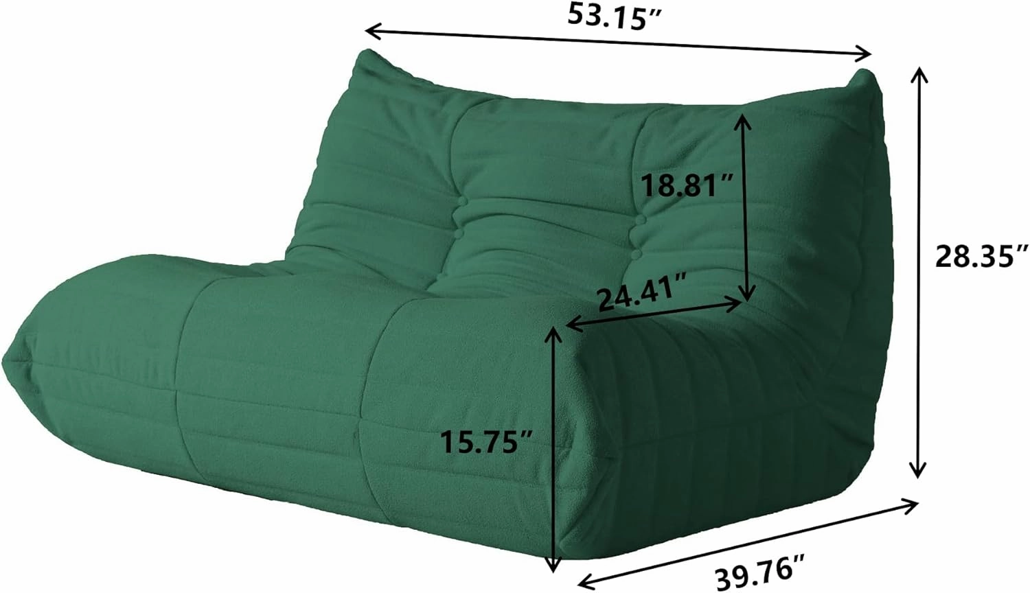 JACH 53" Comfy Lazy Floor Sofa Couch, Teddy Velvet Mohair Fireside Corner Bean Bag Chairs for Adults, Sofa Chair Foam-Filled Accent 2-Seat Chair for Living Room Office Salon, Green
