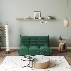 JACH 53" Comfy Lazy Floor Sofa Couch, Teddy Velvet Mohair Fireside Corner Bean Bag Chairs for Adults, Sofa Chair Foam-Filled Accent 2-Seat Chair for Living Room Office Salon, Green