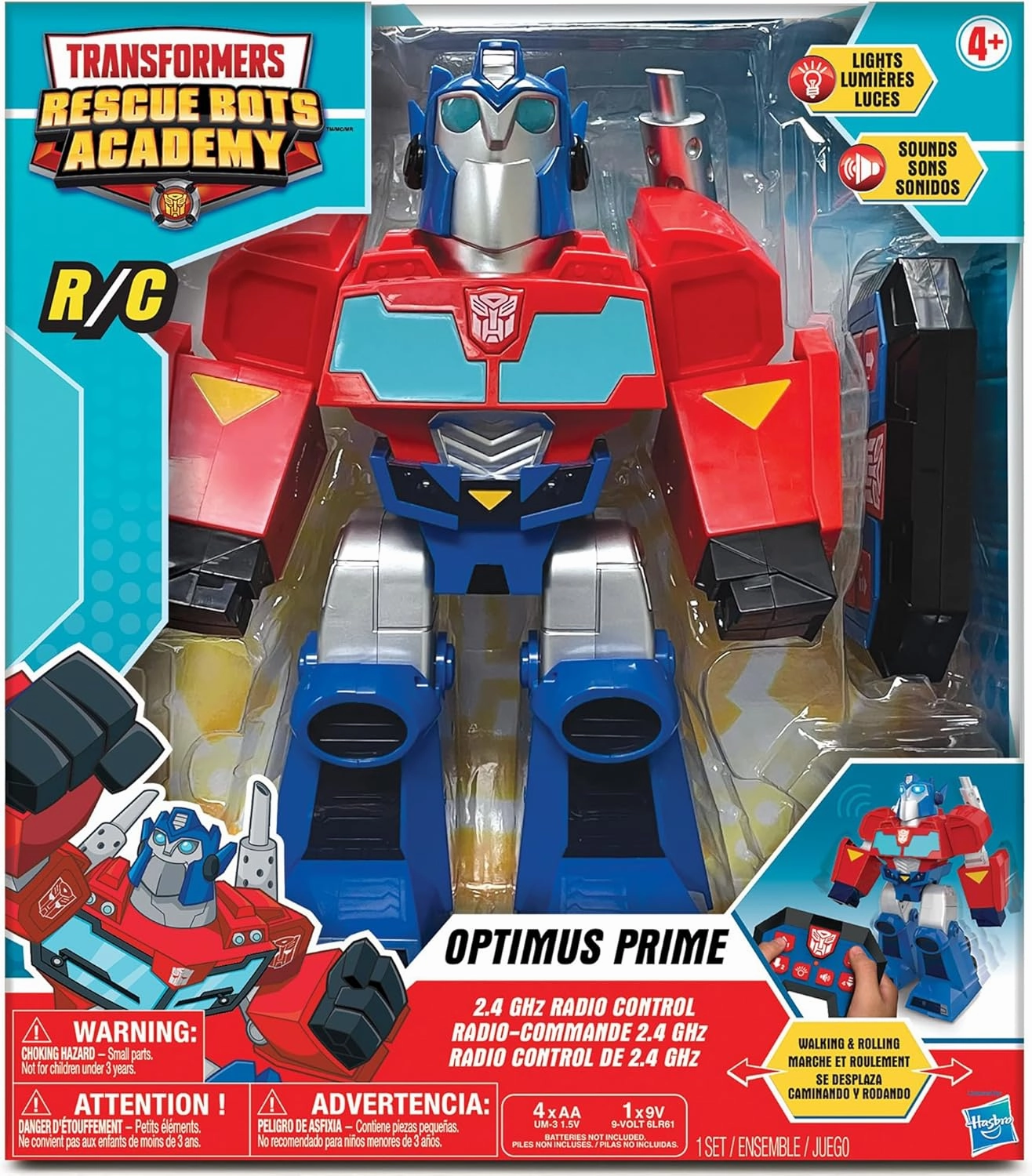 Jam'n Hasbro: Transformers Rescue Bots Academy: Optimus Prime RC Robot - 12" Walking Transformer, Lights & Sounds, Radio Controlled, Full Function, 2.4 GHz
