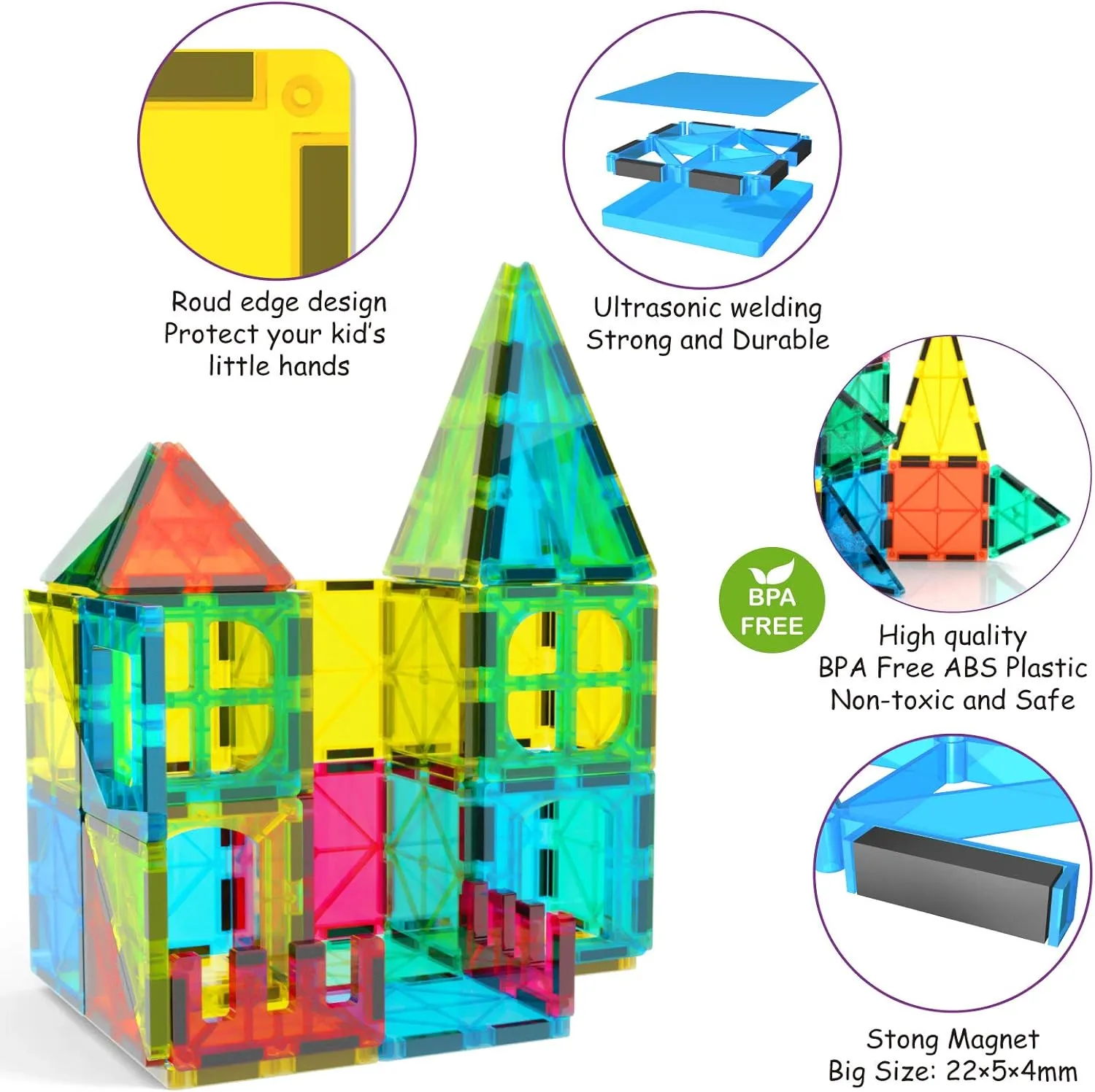 Jasonwell 65pcs Magnetic Tiles Building Blocks Set for Boys Girls Preschool Educational Magnet Construction Kit Stacking STEM Toys Christmas Birthday Gift for Kids Toddler 3 4 5 6 7 8 9 10   Year Old