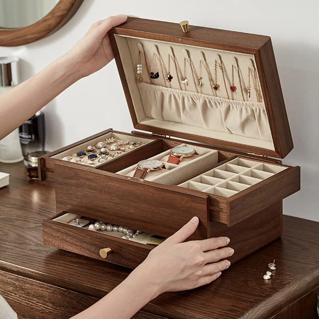 Jewelry Box Organizer for Women/Girls, 3 Layers Jewelry Organizer W/Drawer, Storage Display Case, Gift for Mom and Girlfriend (A 30 * 20 * 16.7cm)