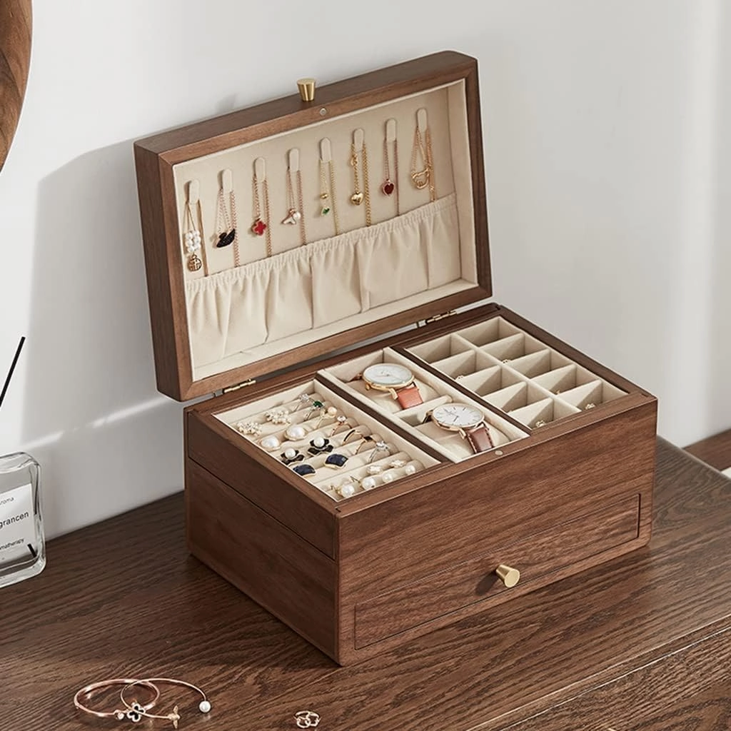 Jewelry Box Organizer for Women/Girls, 3 Layers Jewelry Organizer W/Drawer, Storage Display Case, Gift for Mom and Girlfriend (A 30 * 20 * 16.7cm)