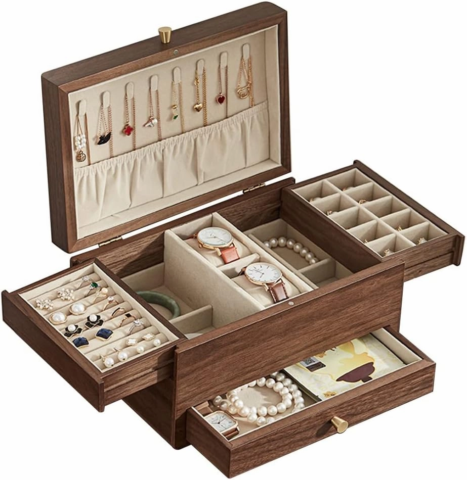 Jewelry Box Organizer for Women/Girls, 3 Layers Jewelry Organizer W/Drawer, Storage Display Case, Gift for Mom and Girlfriend (A 30 * 20 * 16.7cm)