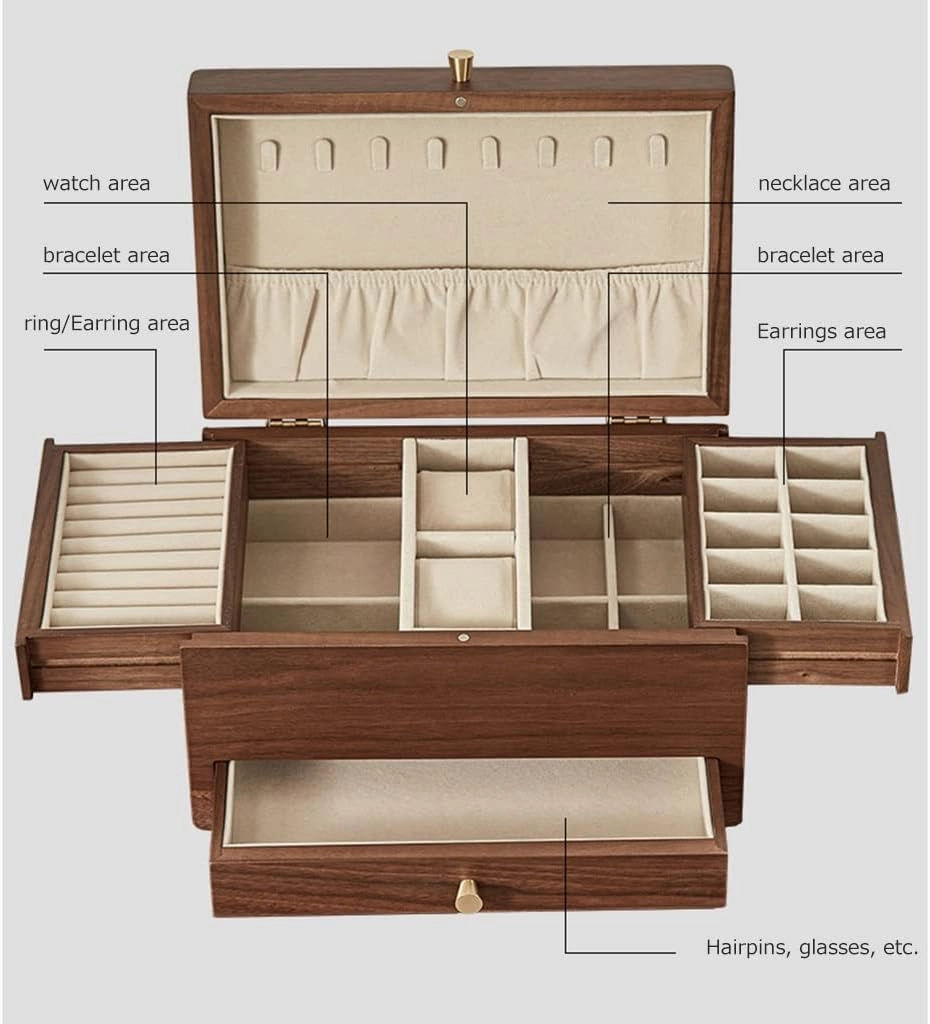Jewelry Box Organizer for Women/Girls, 3 Layers Jewelry Organizer W/Drawer, Storage Display Case, Gift for Mom and Girlfriend (A 30 * 20 * 16.7cm)