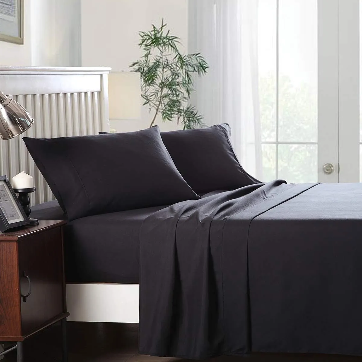 JML Bed Sheet, King Sheet Set 4-Piece 3000 Thread Count Microfiber Bed Sheet Set Deep Pocket Up to 14" - Soft Wrinkle & Fade Resistant, Hypoallergenic Luxury Bedding Set, Black