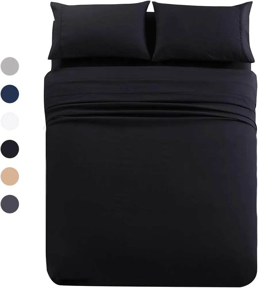 JML Bed Sheet, King Sheet Set 4-Piece 3000 Thread Count Microfiber Bed Sheet Set Deep Pocket Up to 14" - Soft Wrinkle & Fade Resistant, Hypoallergenic Luxury Bedding Set, Black