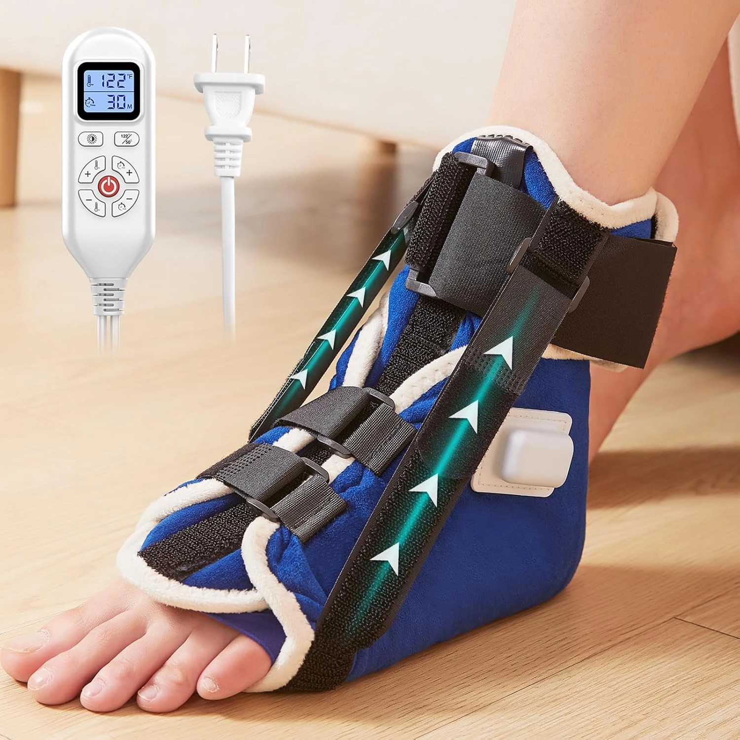 JOBYNA 2-IN-1 Plantar Fasciitis Night Splint Heating Pad, Upgrade Foot Brace for Plantar Fasciitis Relief, Adjustable Temperature, Auto Shut Off for Achilles Tendonitis Relief and Foot Drop