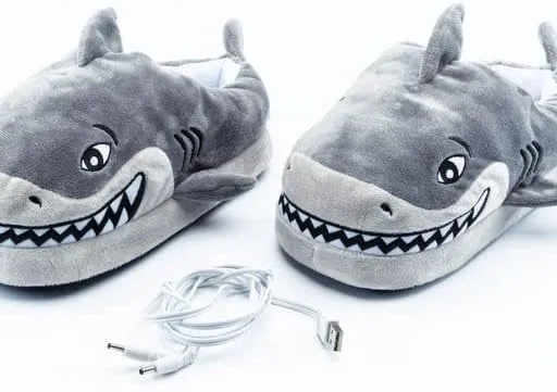 Jokari USB Rechargeable Heated Shark Slippers for Men, Women and Kids. Super Comfy Plush Electric Slippers with Non Slip, Water Resistant Soles, Foam Insole to Keep Feet and Toes Warm (Adult M)