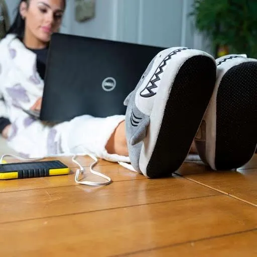 Jokari USB Rechargeable Heated Shark Slippers for Men, Women and Kids. Super Comfy Plush Electric Slippers with Non Slip, Water Resistant Soles, Foam Insole to Keep Feet and Toes Warm (Adult M)
