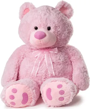 JOON Huge Teddy Bear - 38 Inches, Pink, Fluffy Faux Fur, Ribbon & Bow Signature Footprints- Huggable & Lovable Joy – Ideal Gift for Baby Showers, Loved Ones – Perfect Large Cuddly Plush Toy Companion