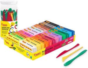 Jovi - Non-Drying Plasticine, 24 Bars with 48 Sculpting Tools (3 Different Models), Gluten-Free and Non-Toxic for Home and School Use