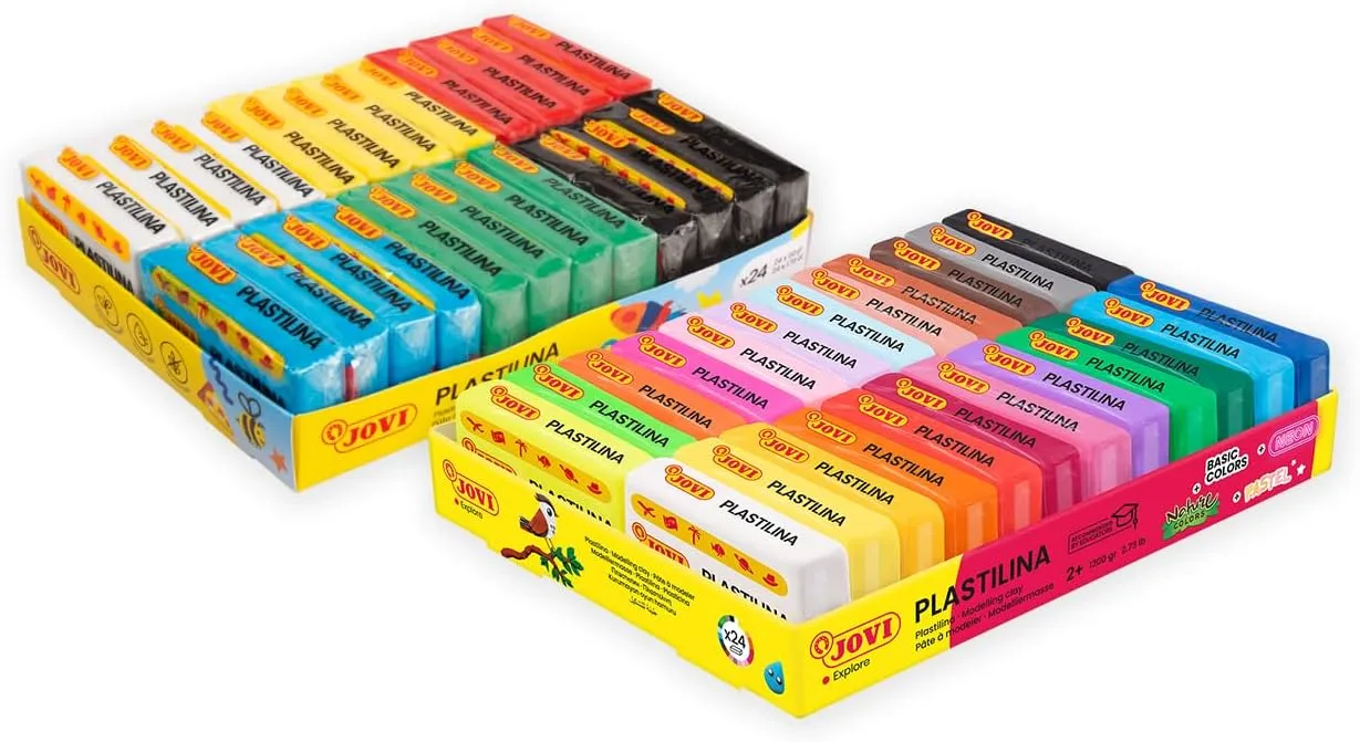 Jovi - Plastilina 2 Packs of Reusable and Non-Drying Modeling Clay, 24 1.75oz. Bars Each Pack, Total of 48 Bars, 100% Vegetable-Based, Gluten-Free, Non-Toxic, Great for Home and School