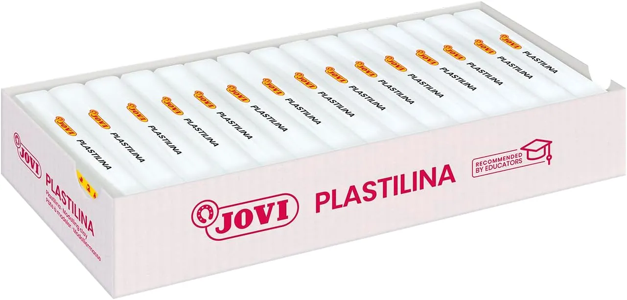 Jovi - Plastilina Pack, Reusable and Non-Drying Modeling Clay, 15 Bars of 5.29 oz Each in White Color, Total of 5 lb, Non-Toxic and Gluten-Free, for Arts and Crafts Projects, Classpack