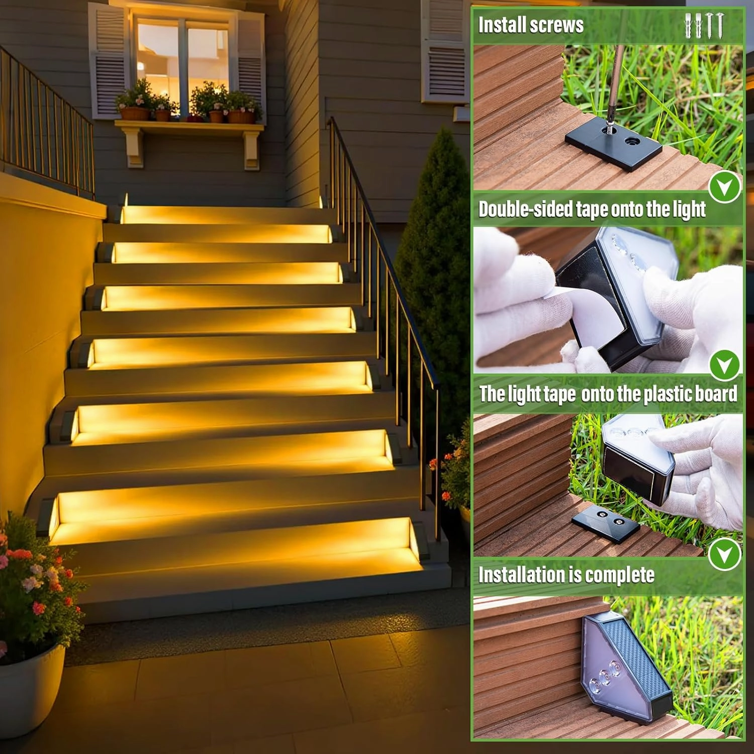 JSOT Solar Step Stair Lights Outdoor Waterproof for Yard Lighting Decor, 16 Pack Solar Powered Deck Fence Lights Outside, Solar Garden Light for Backyard, Front Porch Step, Balcony, Wall, Patio