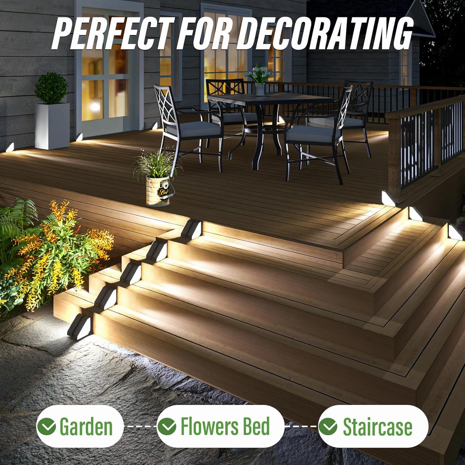 JSOT Solar Step Stair Lights Outdoor Yard Decor 10 Pack, IP65 Waterproof Deck Lighting for Outside Solar Powered, Solar Garden Light Decor for Fence, Backyard, Front Porch Step, Balcony, Wall, Patio