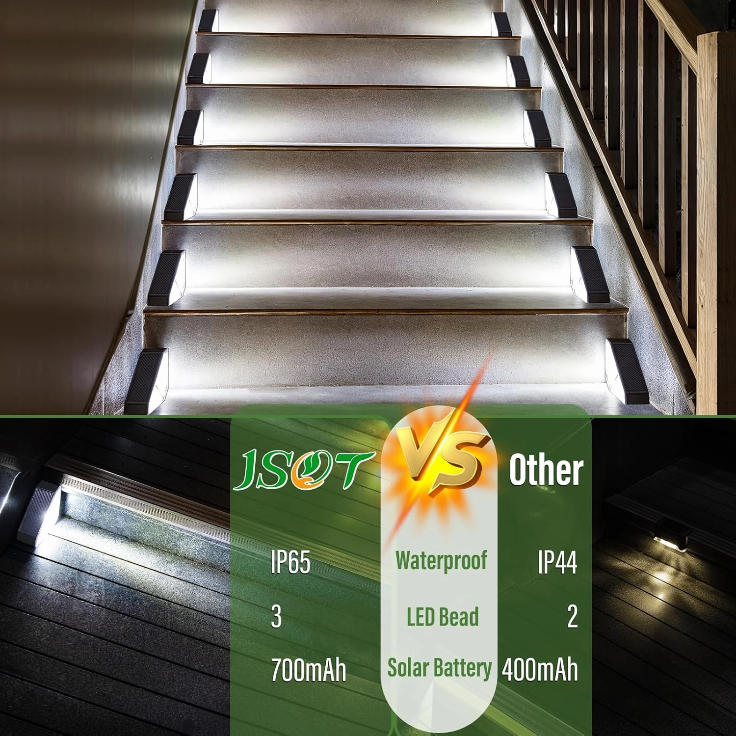 JSOT Solar Step Stair Lights Outdoor Yard Decor 10 Pack, IP65 Waterproof Deck Lighting for Outside Solar Powered, Solar Garden Light Decor for Fence, Backyard, Front Porch Step, Balcony, Wall, Patio