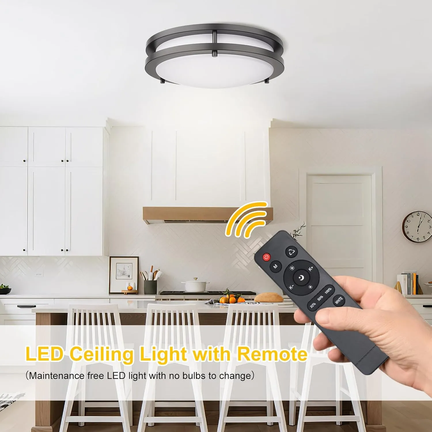 Kalium LED Ceiling Light with Remote 13 Inch Flush Mount Ceiling Light Fixture, 24W 3000K-6000K Adjustable Color Temperature, Dimmable Lighting Fixtures for Kitchen Bedroom Hardwired Installation