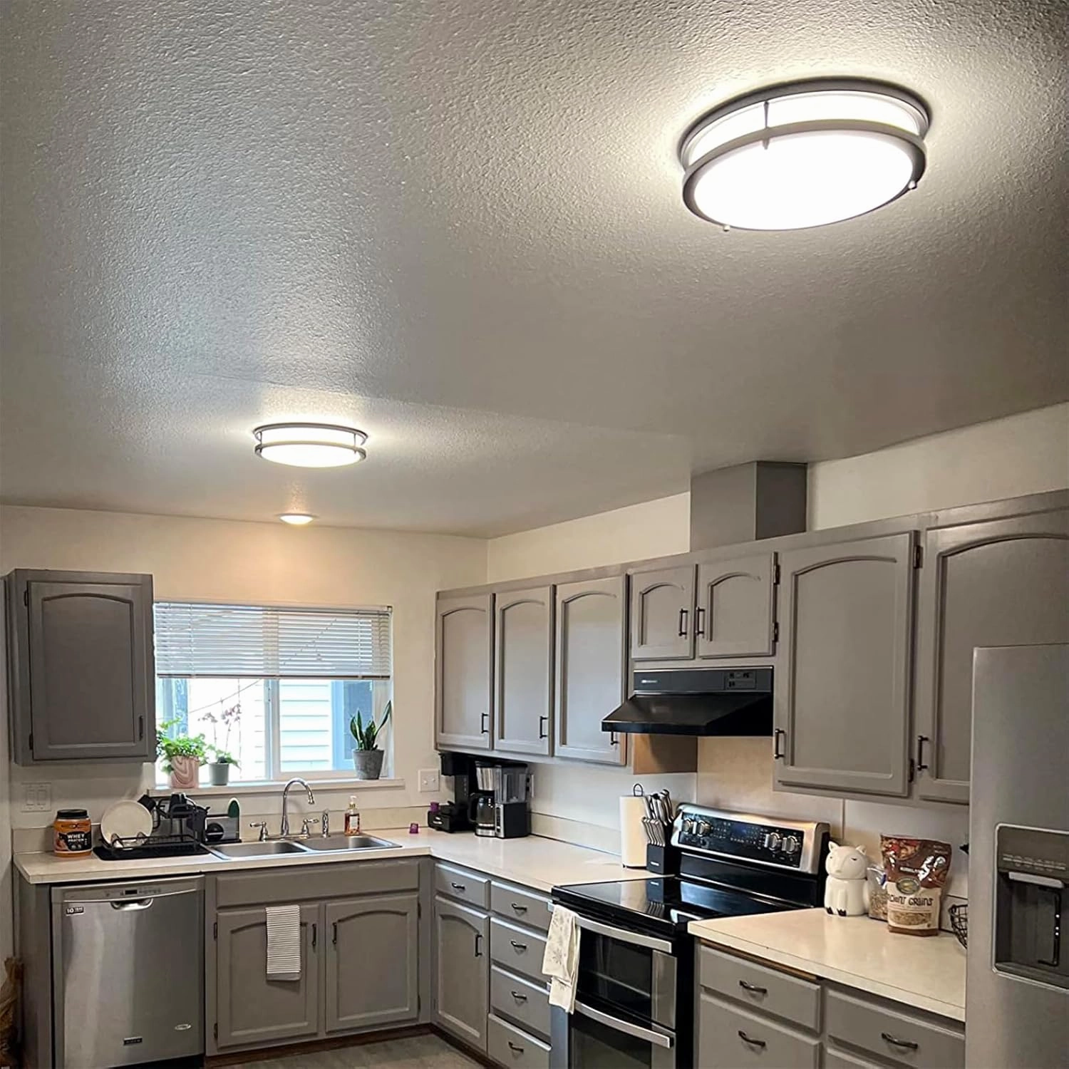 Kalium LED Ceiling Light with Remote 10 Inch Flush Mount Ceiling Light Fixture, 18W 3000K-6000K Adjustable Color Temperature, Dimmable Lighting Fixtures for Kitchen Bedroom. Hardwired