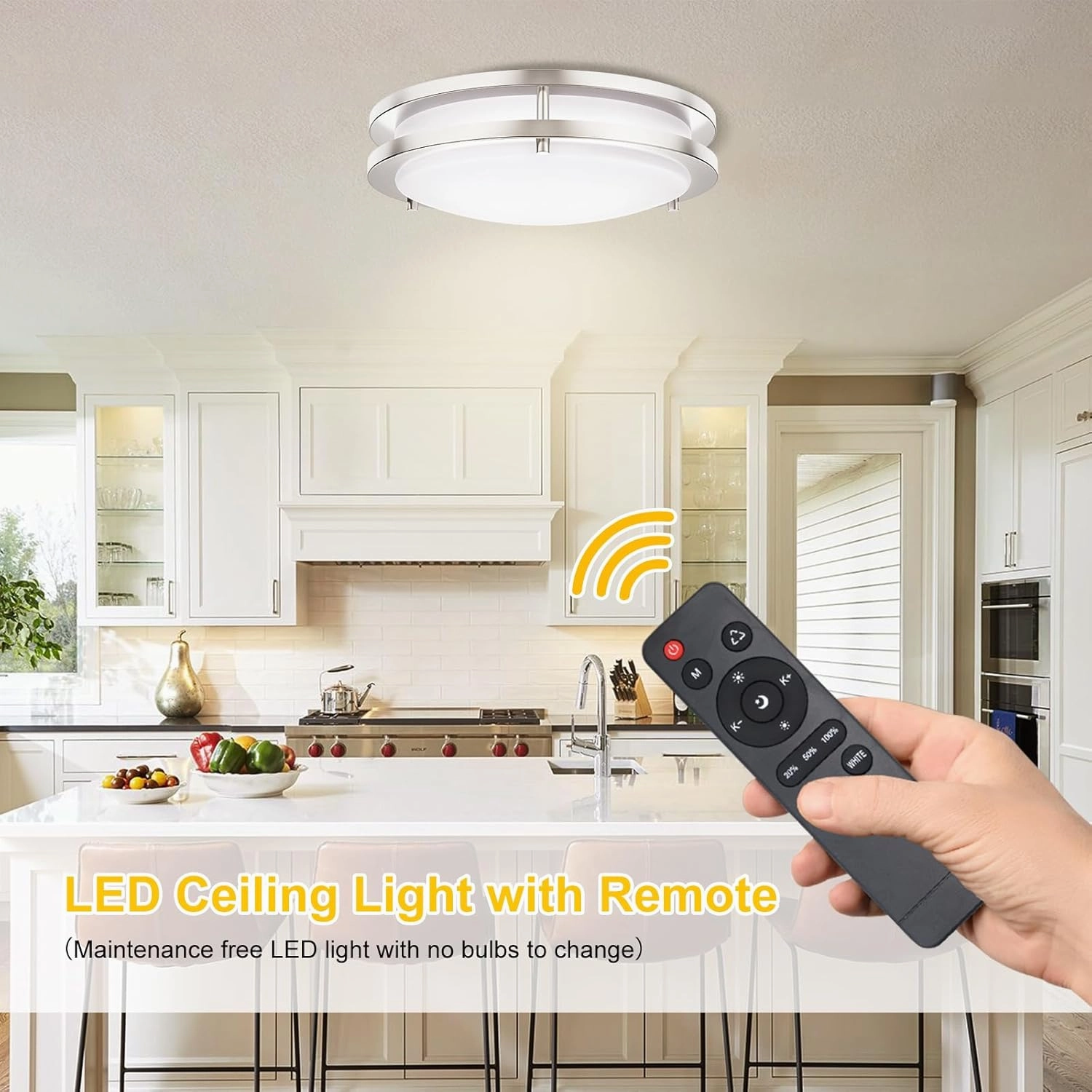 Kalium LED Ceiling Light with Remote 10 Inch Flush Mount Ceiling Light Fixture, 18W 3000K-6000K Adjustable Color Temperature, Dimmable Lighting Fixtures for Kitchen Bedroom. Hardwired
