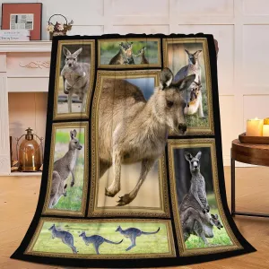 Kangaroo Plush Throw Blanket - Warm Animal Flannel Fleece Bedding for Lovers - Decor Stuff Gifts for Girls Boys Kids Adults - 40"x50" Travel Bed Blanket