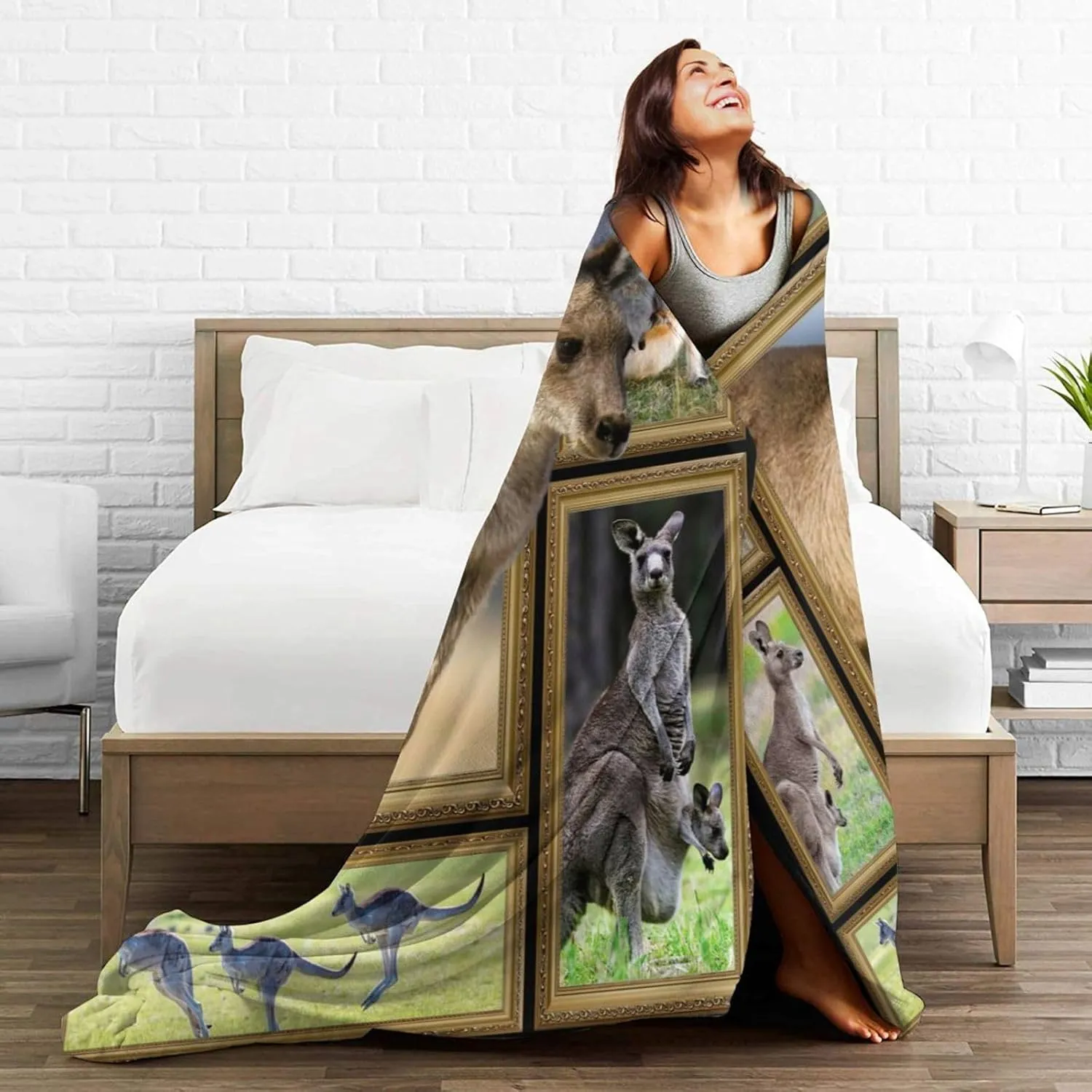 Kangaroo Plush Throw Blanket - Warm Animal Flannel Fleece Bedding for Lovers - Decor Stuff Gifts for Girls Boys Kids Adults - 40"x50" Travel Bed Blanket