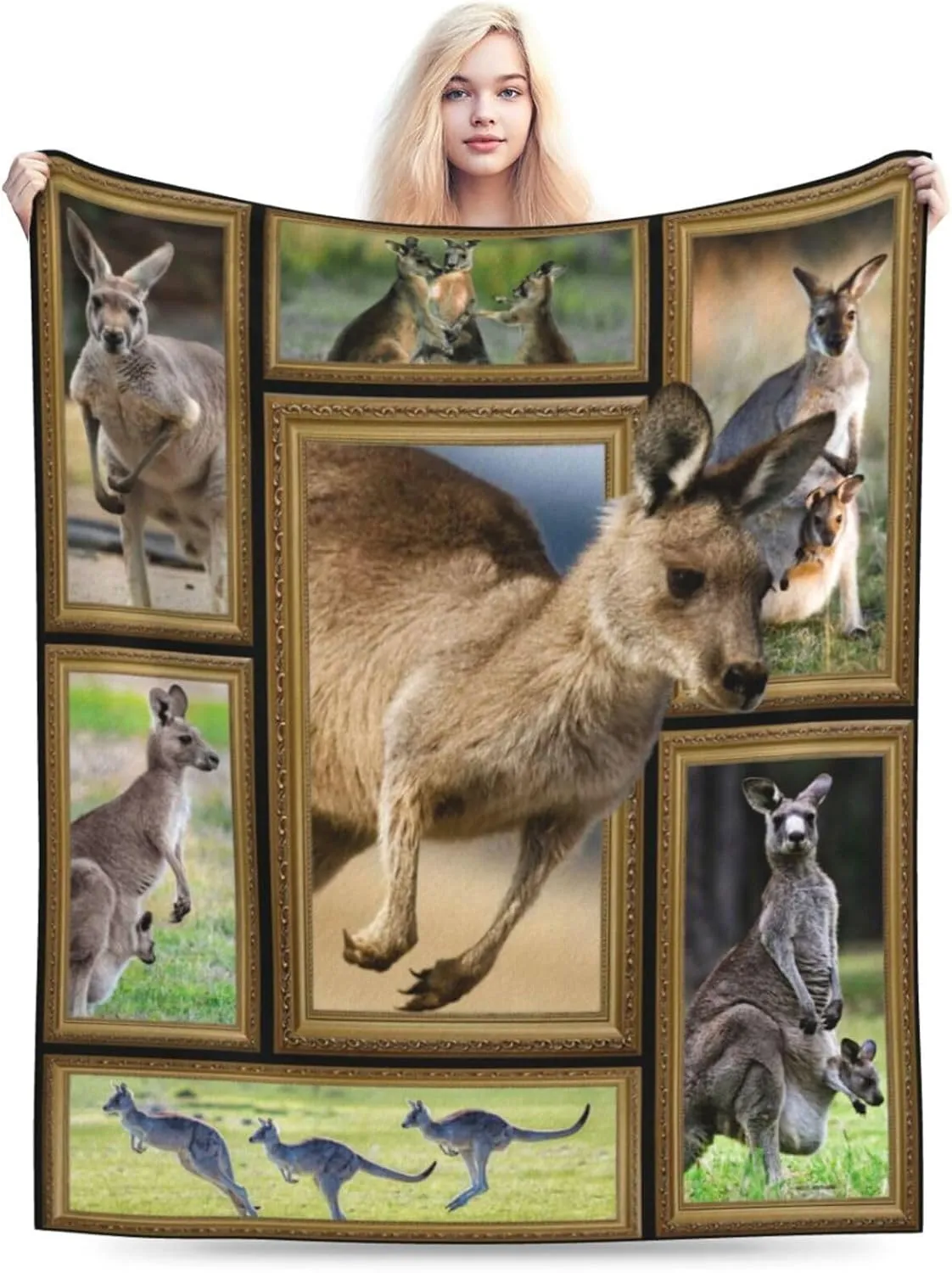 Kangaroo Plush Throw Blanket - Warm Animal Flannel Fleece Bedding for Lovers - Decor Stuff Gifts for Girls Boys Kids Adults - 40"x50" Travel Bed Blanket
