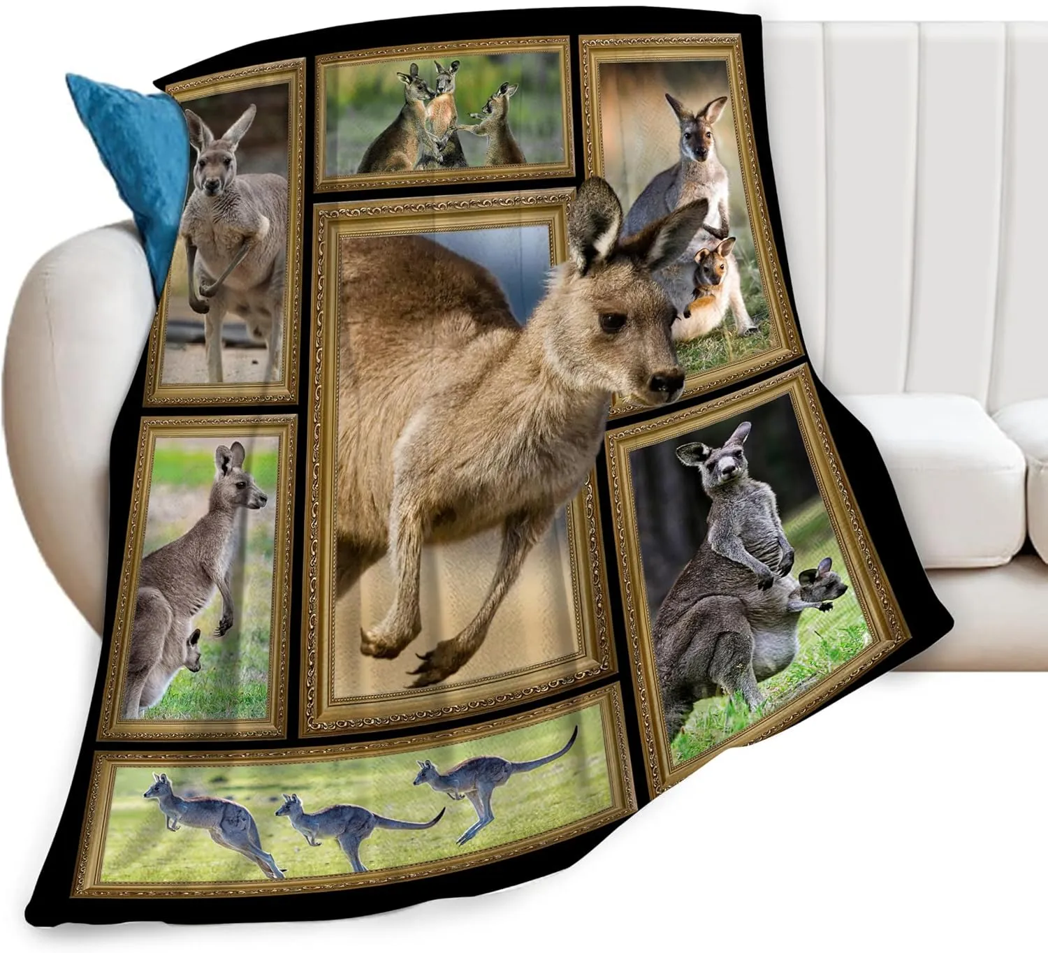 Kangaroo Plush Throw Blanket - Warm Animal Flannel Fleece Bedding for Lovers - Decor Stuff Gifts for Girls Boys Kids Adults - 40"x50" Travel Bed Blanket