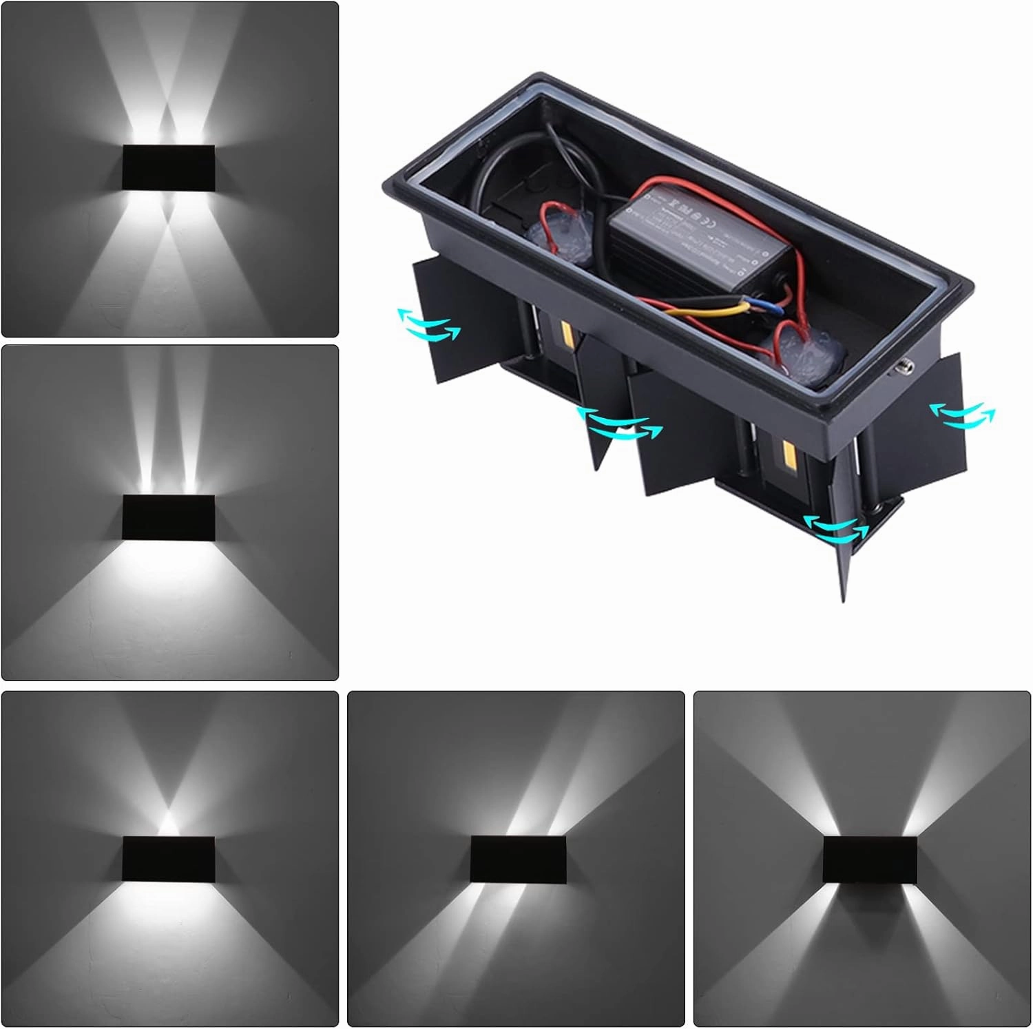 Kawell 12W Modern Wall Light LED Wall Sconce Up Down Adjustable Beam Angle Aluminum Wall Lamp LED Indoor Outdoor Waterproof IP65 for Bedroom Bathroom Corridor Living Room Stairs Hallway, Black 6000K