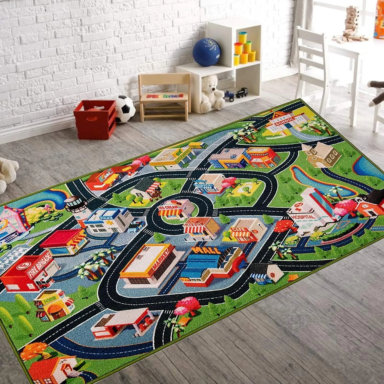 Kids Car Rug Play Mat for Kids,31"X59" Rug,Car with Roads Bedroom, Kid Carpet Toddler Boy,Car Area Non-Slip Backing,Car Educational Cars and Toys