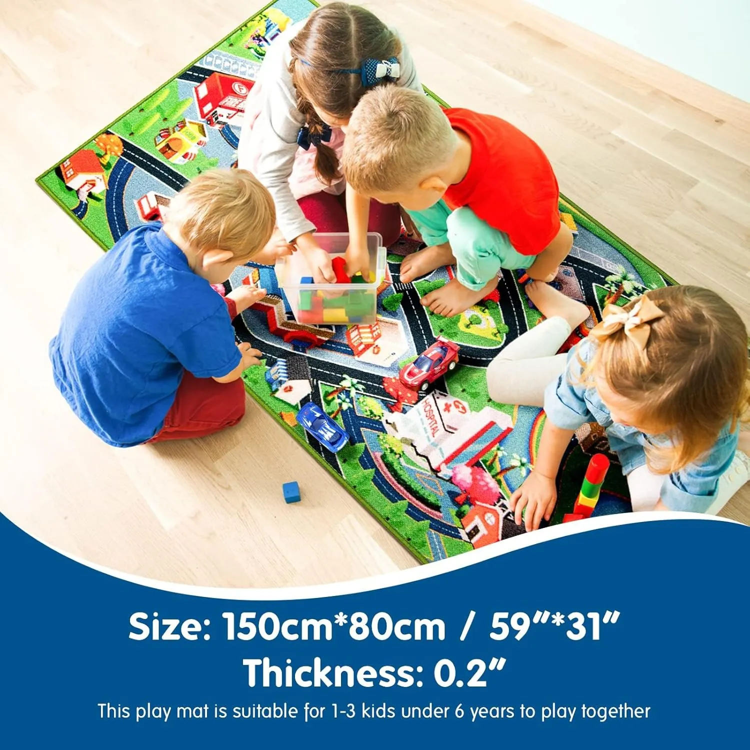Kids Car Rug Play Mat for Kids,31"X59" Rug,Car with Roads Bedroom, Kid Carpet Toddler Boy,Car Area Non-Slip Backing,Car Educational Cars and Toys