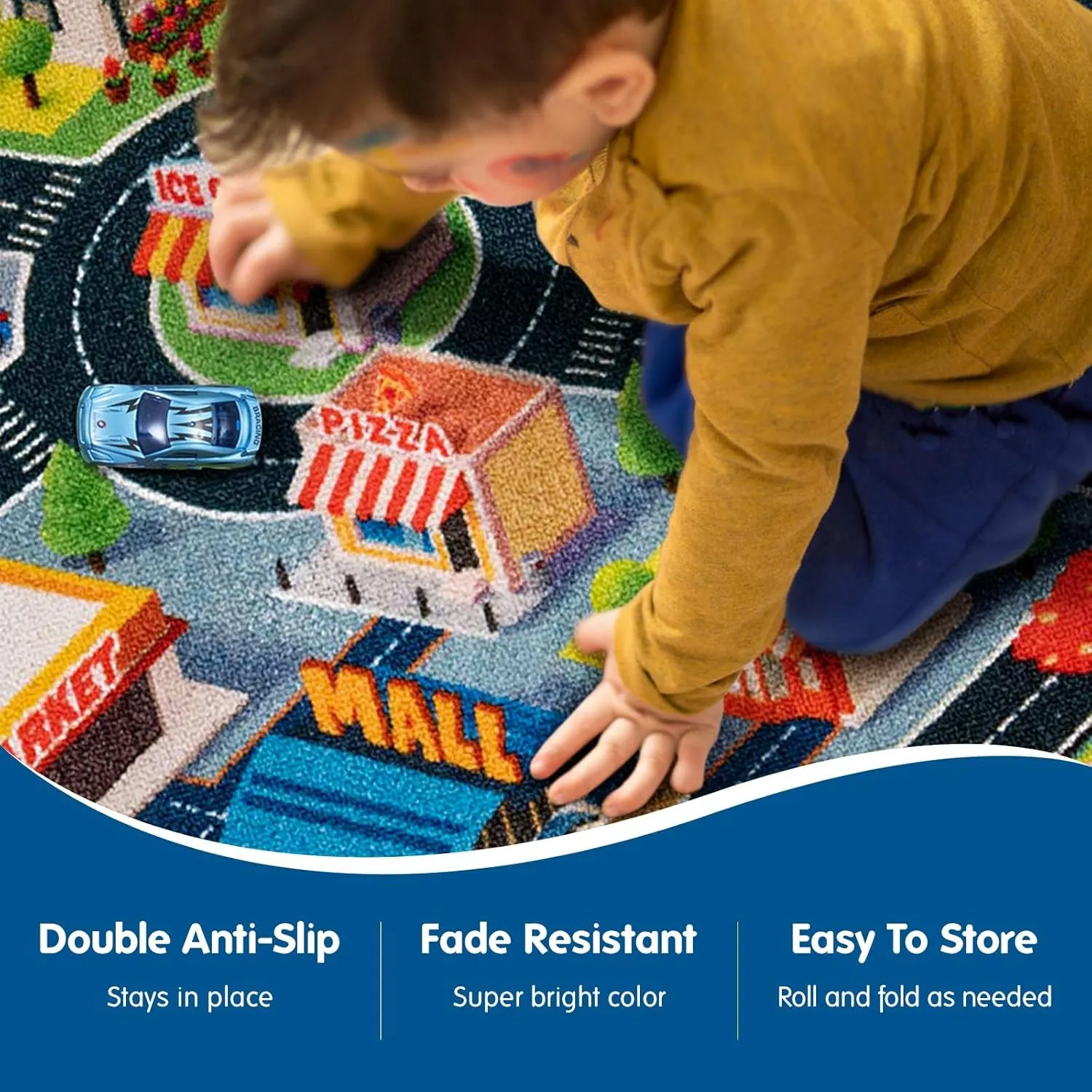 Kids Car Rug Play Mat for Kids,31"X59" Rug,Car with Roads Bedroom, Kid Carpet Toddler Boy,Car Area Non-Slip Backing,Car Educational Cars and Toys