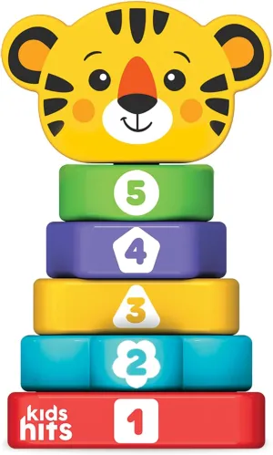 Kids Hits Stack and Play Tiger – Wooden Stacking Toy with Shapes, Colors & Numbers – Montessori Fine Motor Skill Toy for Toddlers 1 