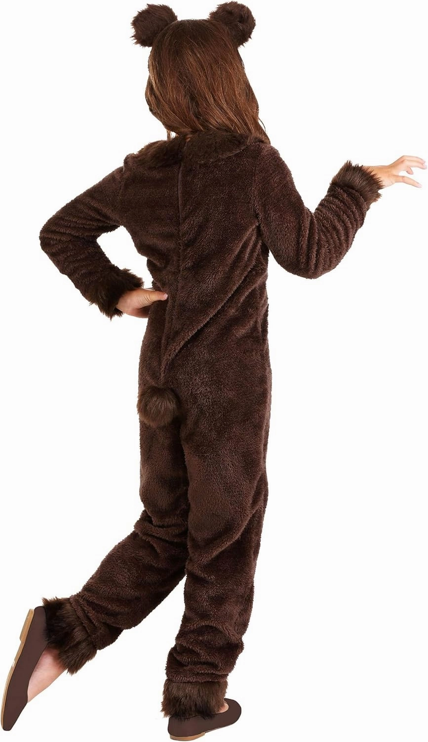 Kids Brown Bear Costume with Headband - Girls Grizzly Bear Jumpsuit - Child Animal Halloween Costume