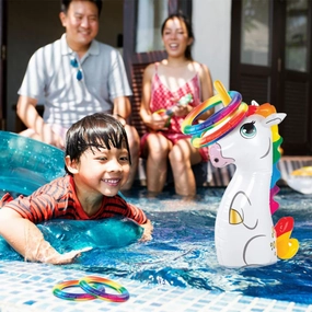 Kids Toss Game- Pool Basketball Toy Inflatable Giraffe Ring Toss Indoor/Outdoor Beach Toy Party Game