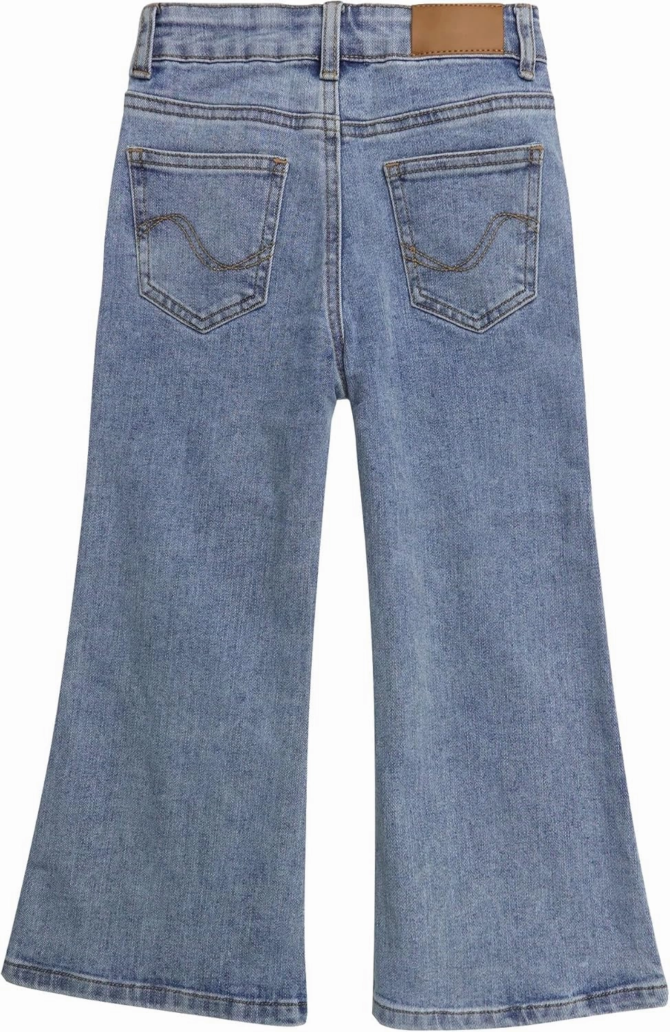 KIDSCOOL SPACE Girls Jeans,Raw Edge 3 Buttons Stretchy Bell-Bottom Denim Pants