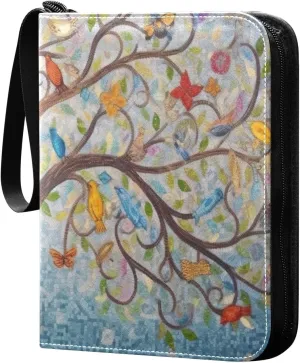 Kigai Trading Card Binder with 50 Sleeves, 400 Pockets PU Zipper Card Collection Binder 4-Pocket Portable Card Folder for Sports Cards, Game Cards (Art Tree Oil Painting)