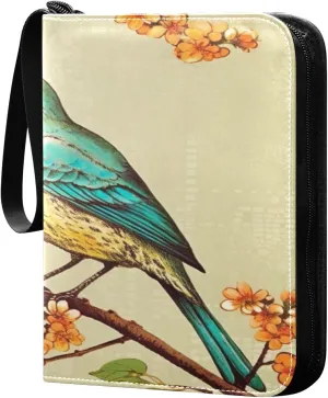 Kigai Trading Card Binder with 50 Sleeves, 400 Pockets PU Zipper Card Collection Binder 4-Pocket Portable Card Folder for Sports Cards, Game Cards (Bird Painting Design)