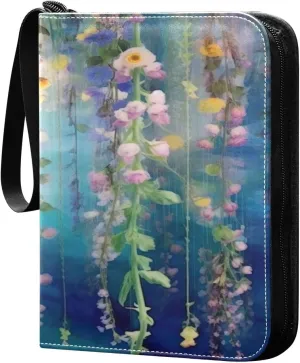Kigai Trading Card Binder with 50 Sleeves, 400 Pockets PU Zipper Card Collection Binder 4-Pocket Portable Card Folder for Sports Cards, Game Cards (Wisteria Flower Blurred Painting)