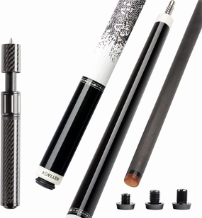 KONLLEN Carbon Fiber Pool Cue Stick Handmade Inlay Cue with Adjustable Extension(Abalone Shell Inlay Ring, Carbon Technology Low Deflection Billiard Cue Stick, Ebony Butt, 12.5mm,147cm)
