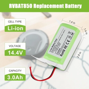 KUNLUN 3.0Ah RVBAT850 Battery for Shark Ion Robot RV1001AE R75 R85 R761 RV850 RV1000S RV1000VL RV700_N RV720_N Vacuum Battery(ONLY Fit 2-Prong Connector, NOT for 3-Prong)