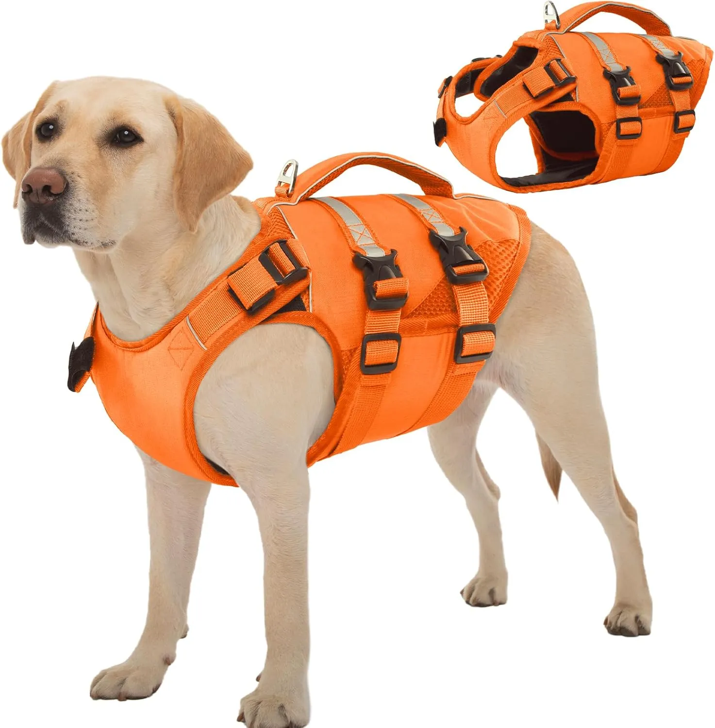 Kuoser Dog Life Jacket, High Flotation Dog Life Vest for Swimming Boating, Adjustable Ripstop Pet Lifesaver for Small Medium and Large Dogs, Reflective Safety Puppy Swimming Vest with Rescue Handle