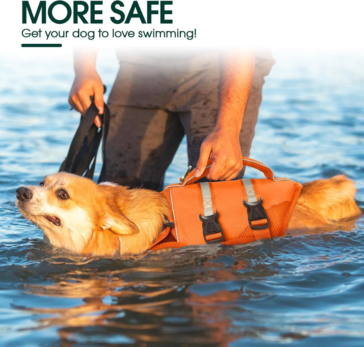Kuoser Dog Life Jacket, High Flotation Dog Life Vest for Swimming Boating, Adjustable Ripstop Pet Lifesaver for Small Medium and Large Dogs, Reflective Safety Puppy Swimming Vest with Rescue Handle