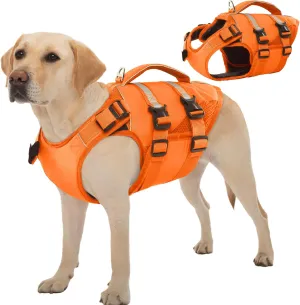 Kuoser Dog Life Jacket, High Flotation Dog Life Vest for Swimming Boating, Adjustable Ripstop Pet Lifesaver for Small Medium and Large Dogs, Reflective Safety Puppy Swimming Vest with Rescue Handle