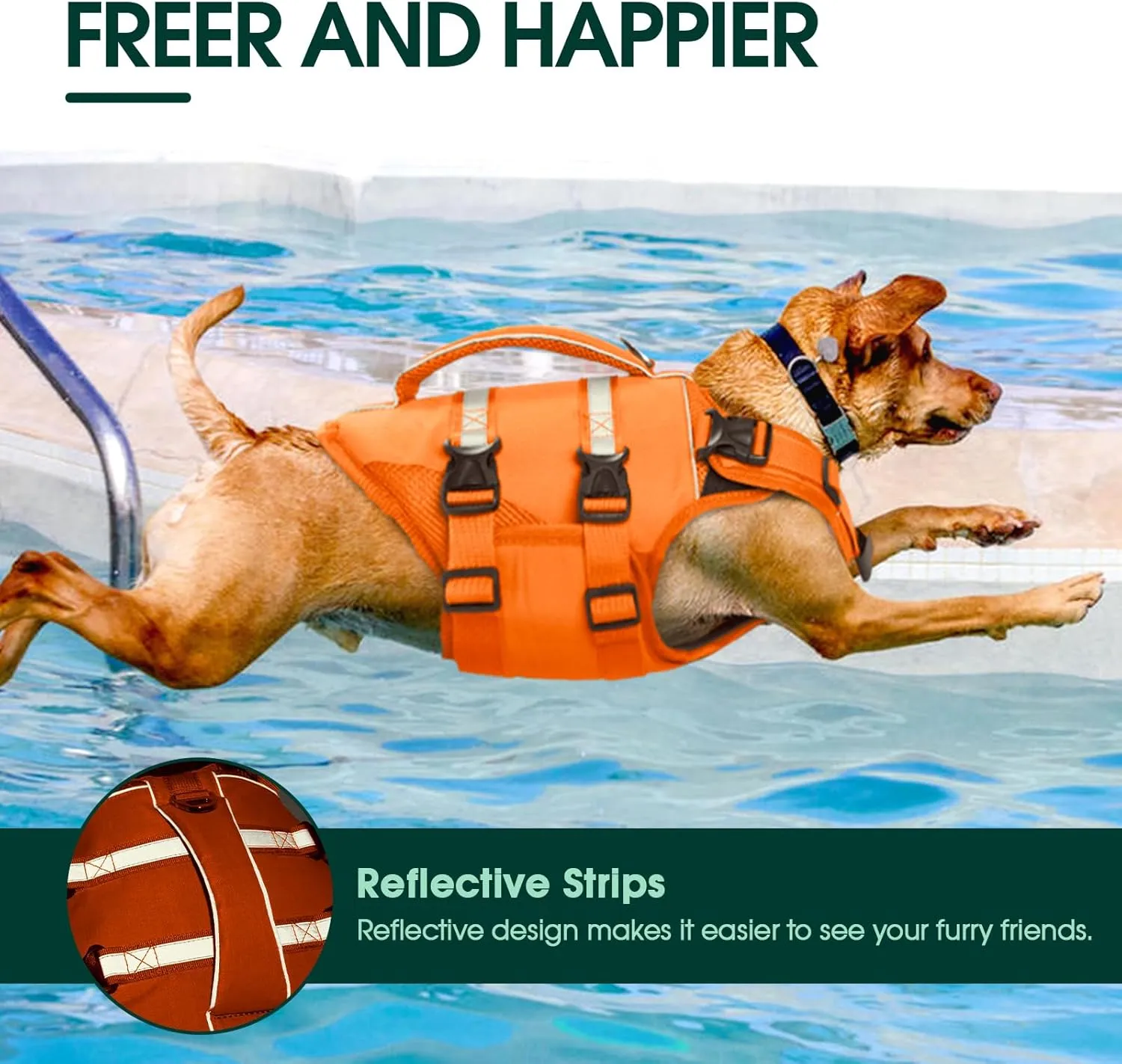 Kuoser Dog Life Jacket, High Flotation Dog Life Vest for Swimming Boating, Adjustable Ripstop Pet Lifesaver for Small Medium and Large Dogs, Reflective Safety Puppy Swimming Vest with Rescue Handle