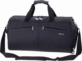 Kuston Sports Gym Bag with Shoes Compartment &Wet Pocket Gym Duffel Bag Overnight Bag for Men and Women-Black