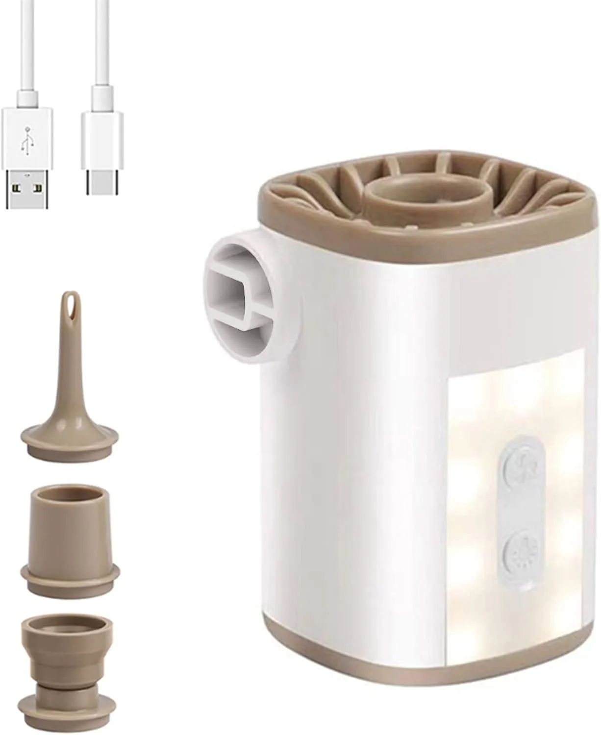 LANRU Portable Wireless Electric Air Pump with Light 3600mAh USB Rechargeable Mini Air Pump Quick Fill Inflator Deflator with 4 Nozzles for Inflatables Sleeping Pad Swimming Ring Water Toys Vacuum Ba